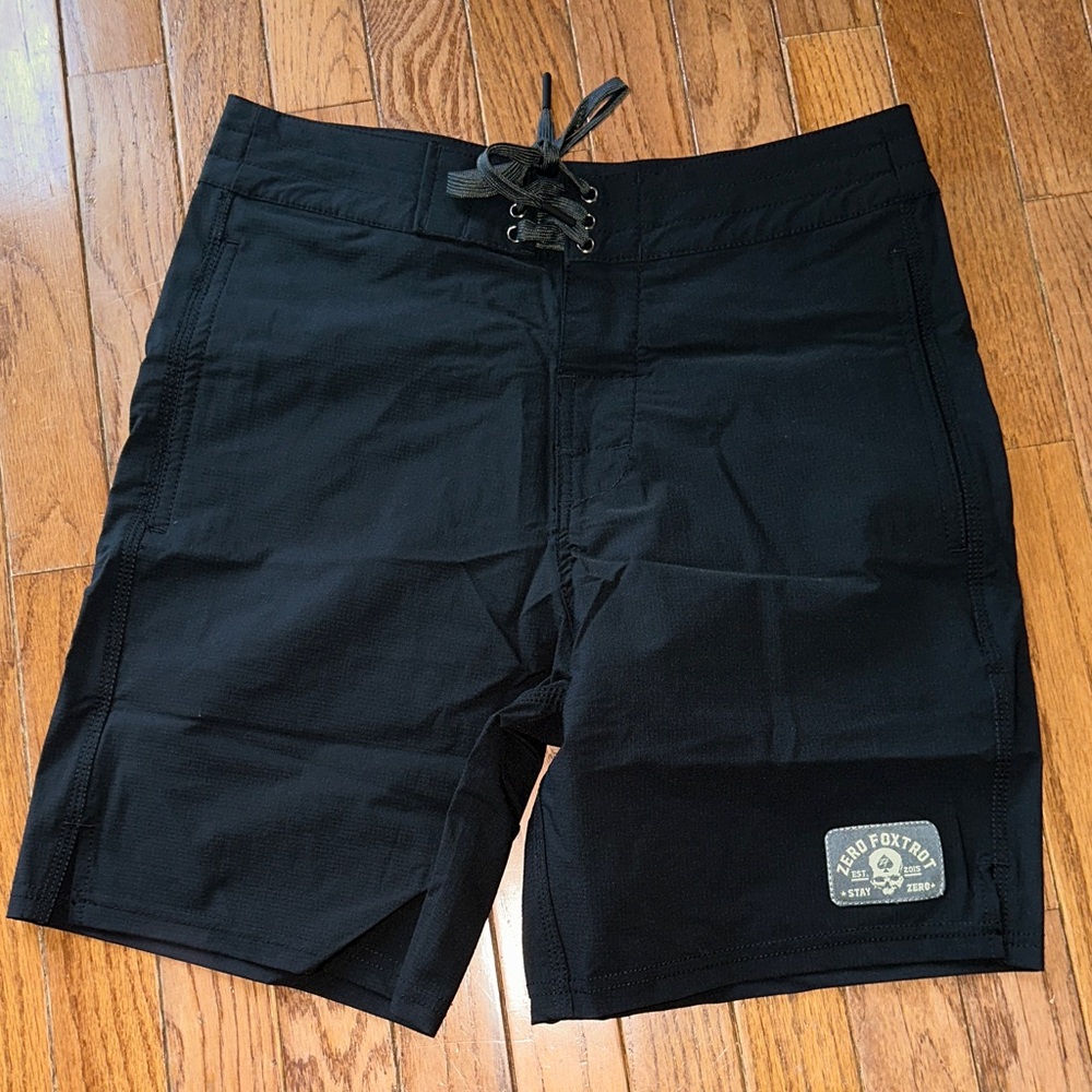 NEW Zero Foxtrot Black Men's Board Shorts with Lace-Up Front